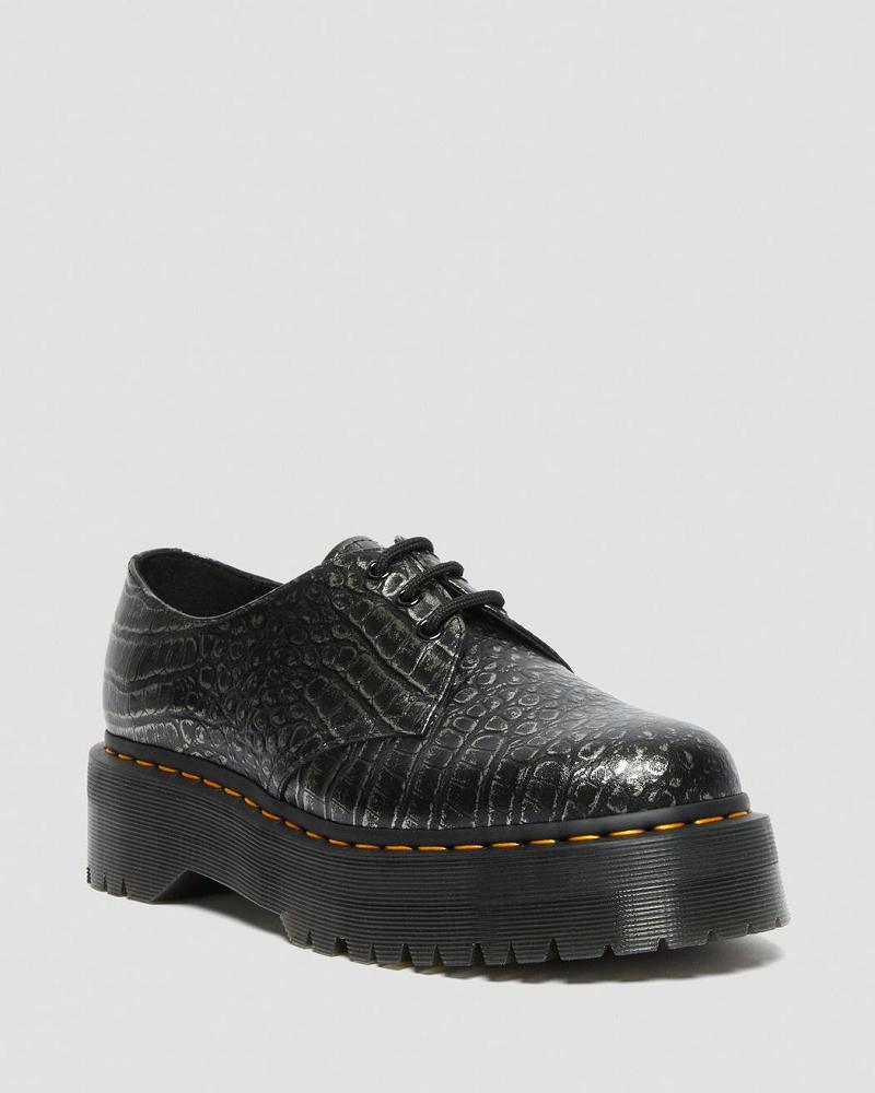 Zapatos Plataforma Dr Martens 1461 Croc Emboss Cuero Hombre Negros | MX 198VRW